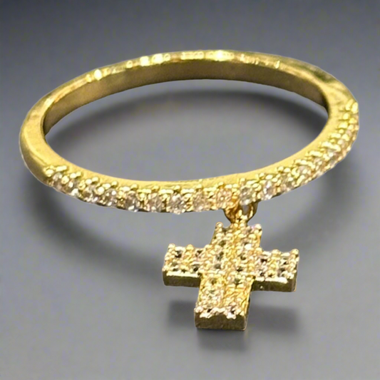 Gold ring hanging cross