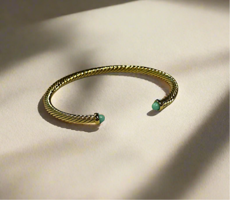 Bracelet: Gold Jeweled Open Bangle