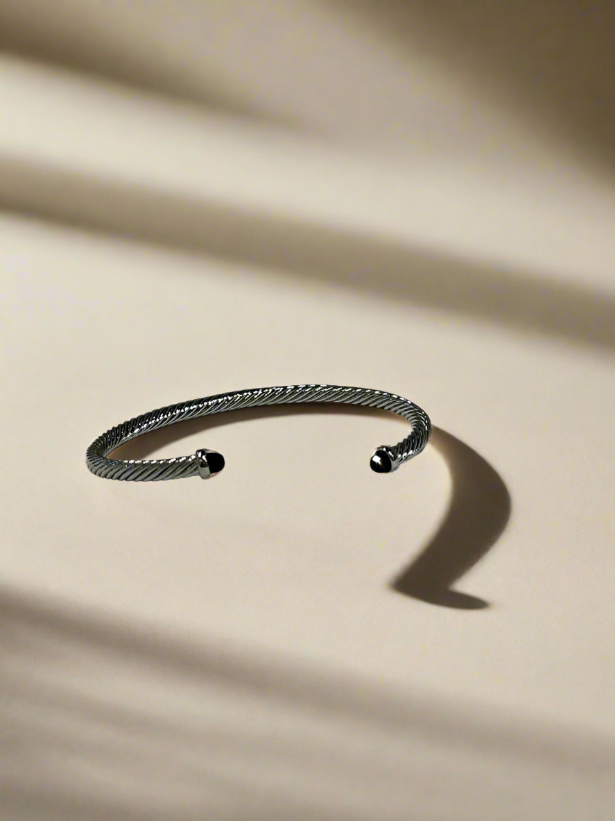 Bracelet: Silver Jeweled Open Bangle