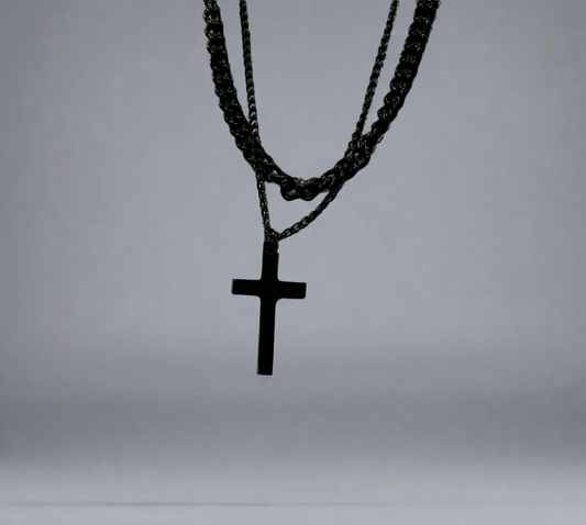 Black Double Chain Cross Necklace