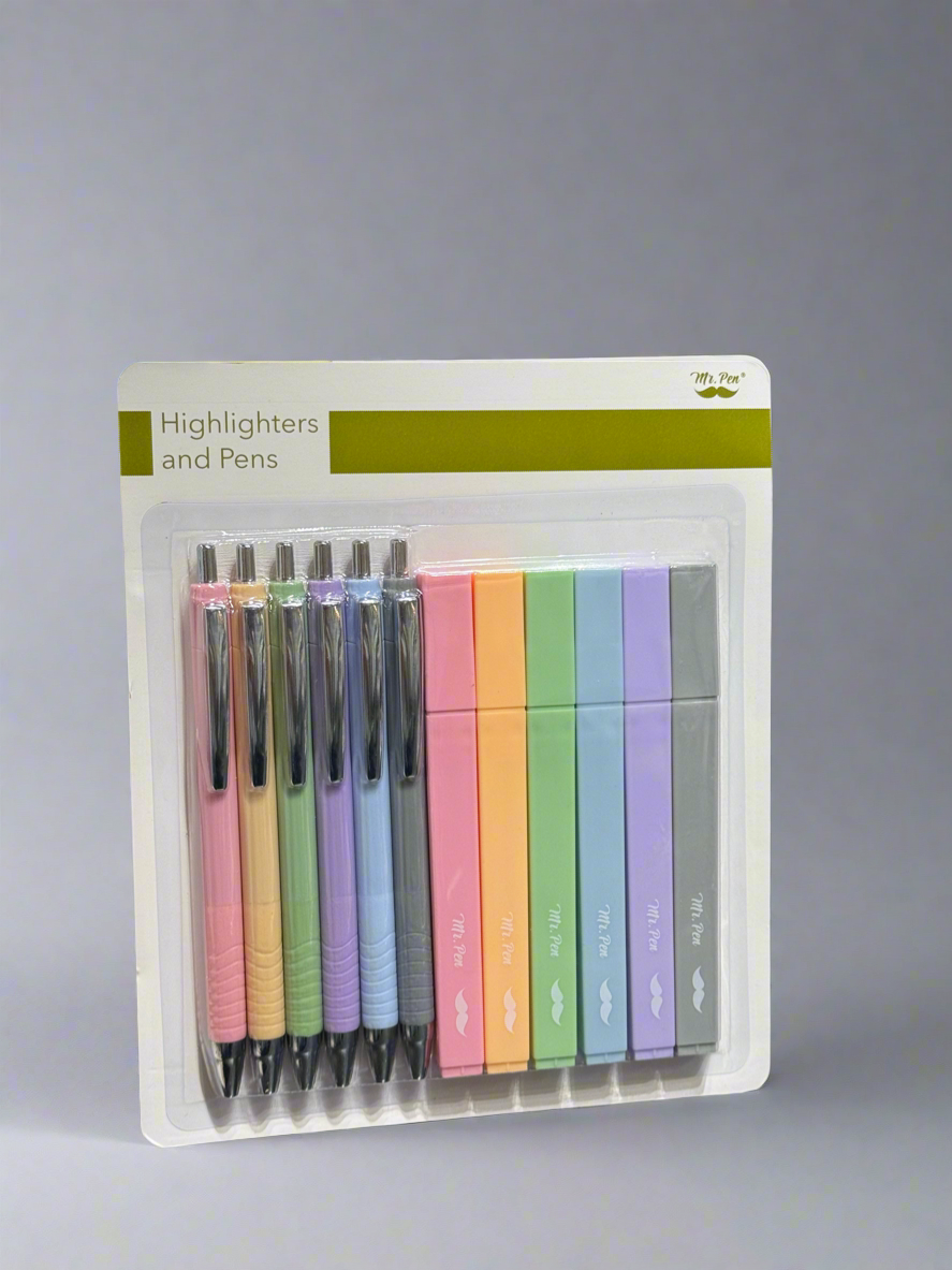 Highlighters and ballpoint pens