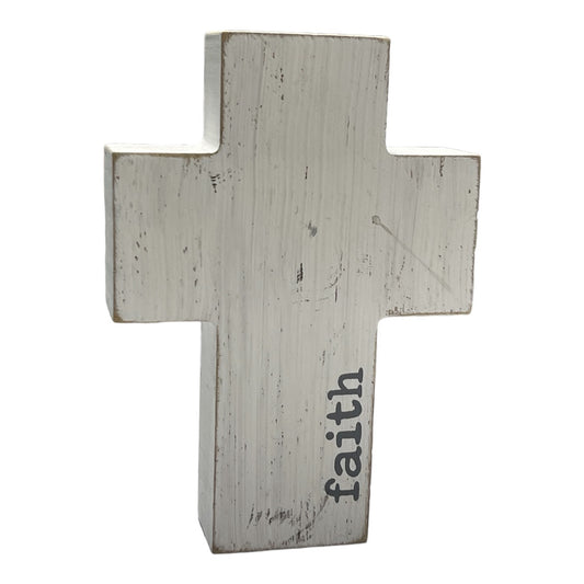 White wooden cross small “Faith”