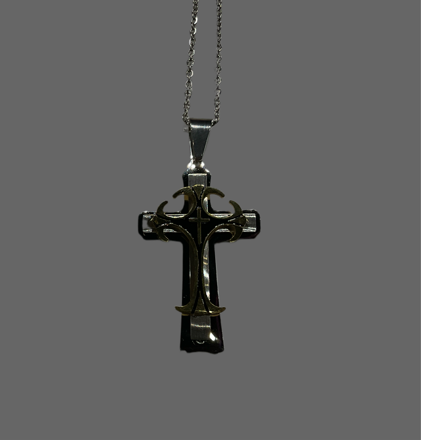 Silver and Gold Cross Titanium Steel Necklace