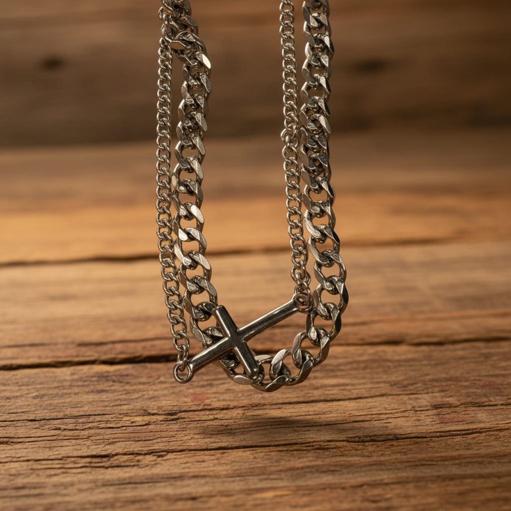 Bracelet: Men’s Double Silver Cross