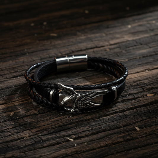 Bracelet: Men’s Eagle Stainless steel Leather