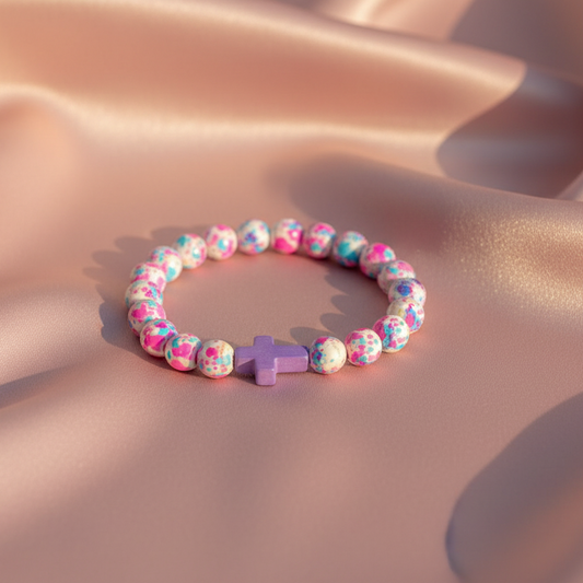 Bracelet: Beaded multicolor Cross