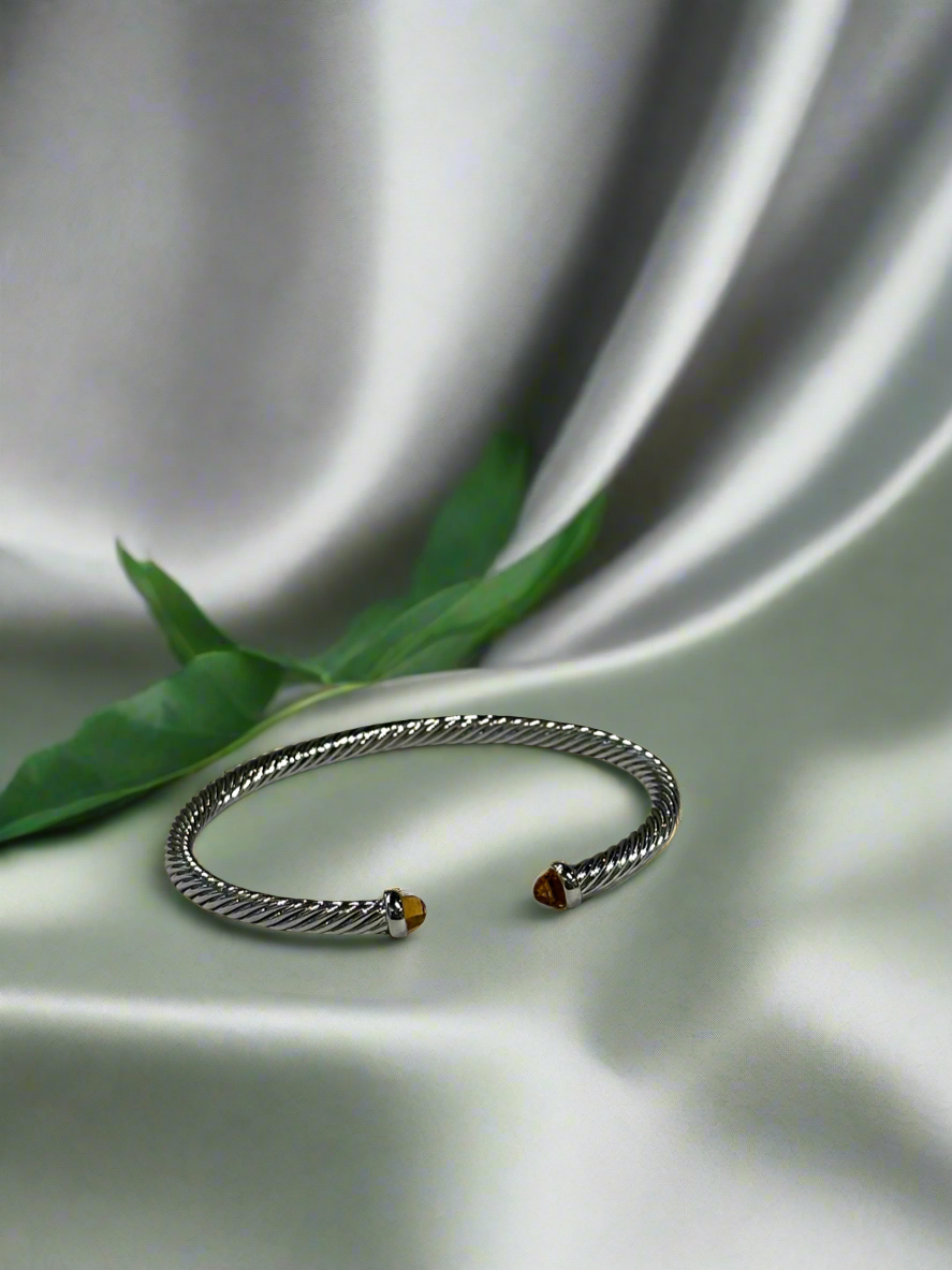Bracelet: Silver Jeweled Open Bangle