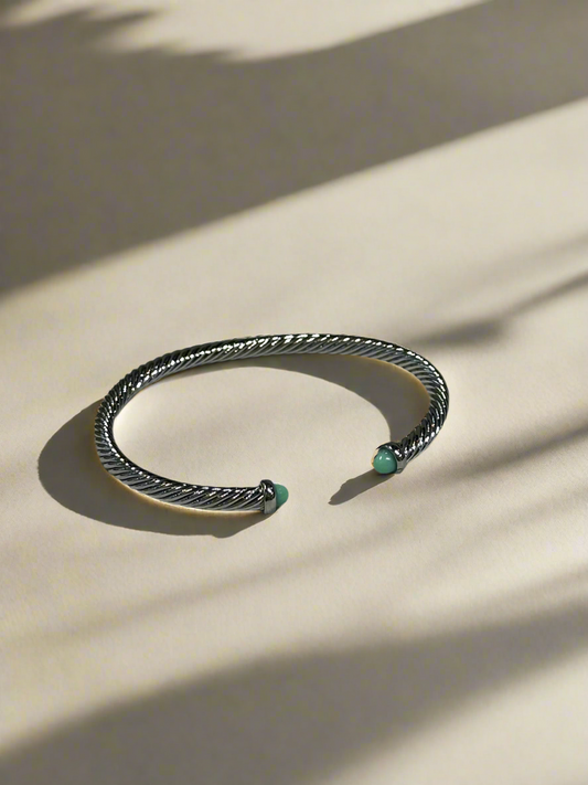 Bracelet: Silver Jeweled Open Bangle