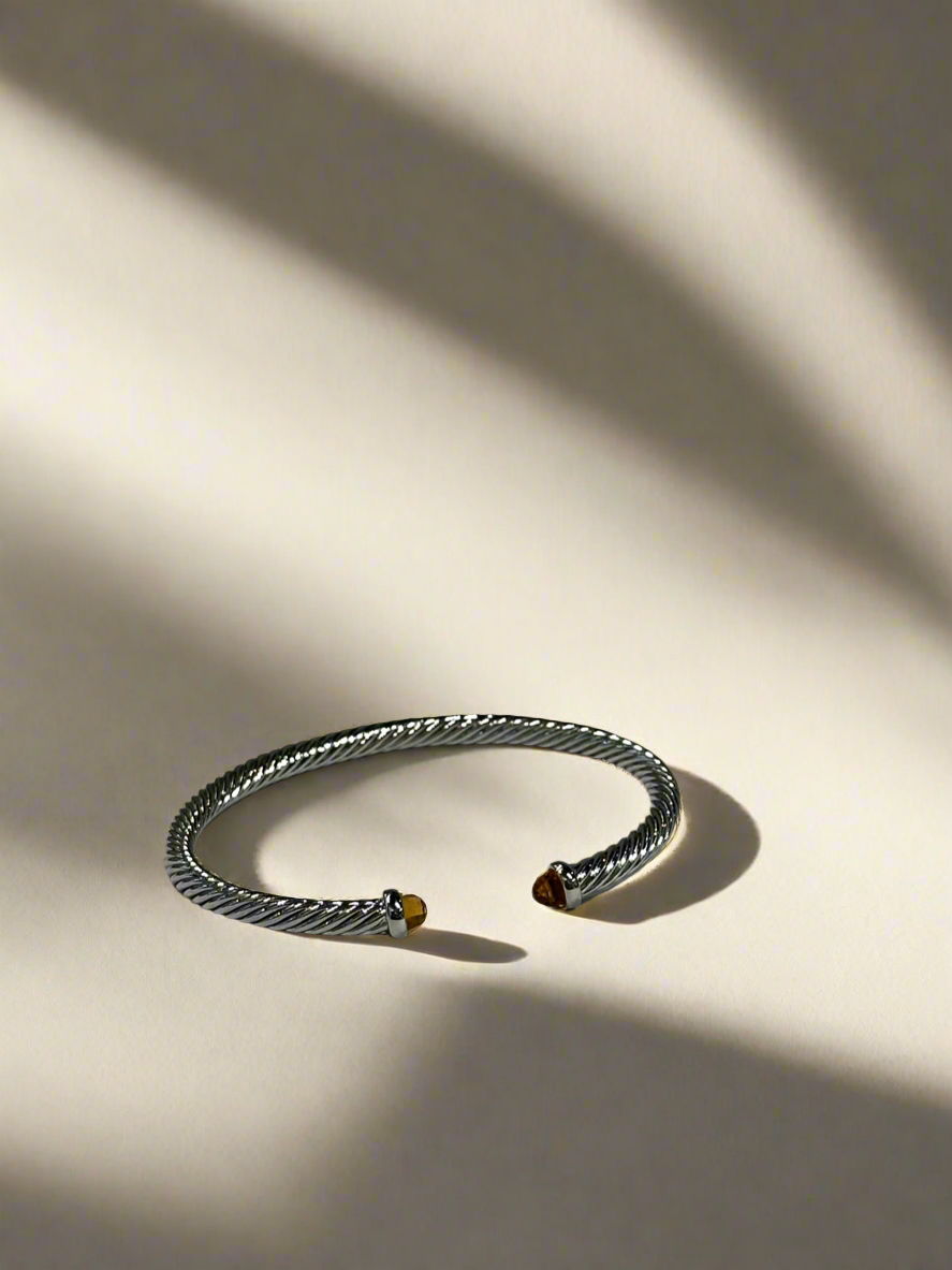 Bracelet: Silver Jeweled Open Bangle
