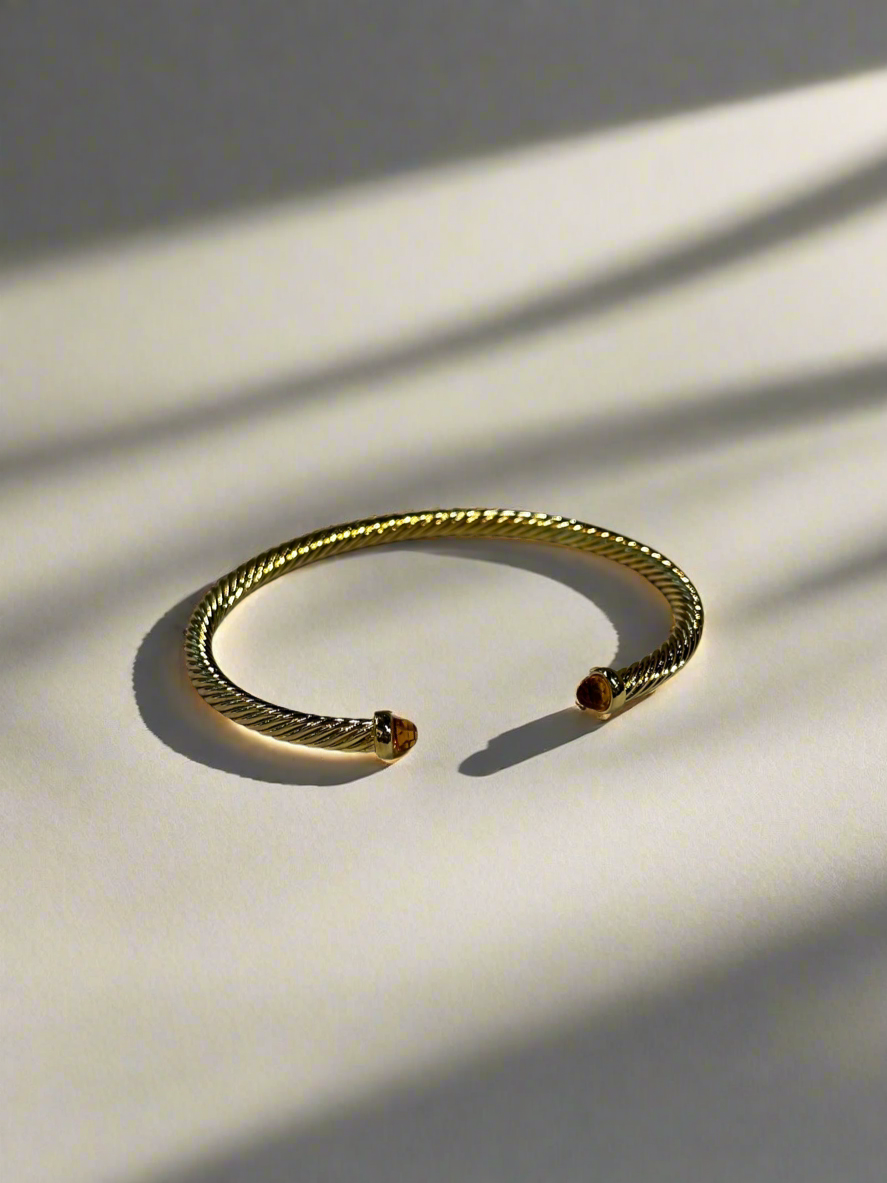 Bracelet: Gold Jeweled Open Bangle