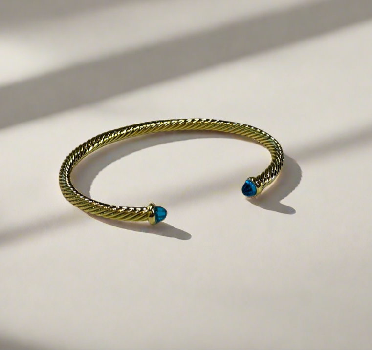 Bracelet: Gold Jeweled Open Bangle