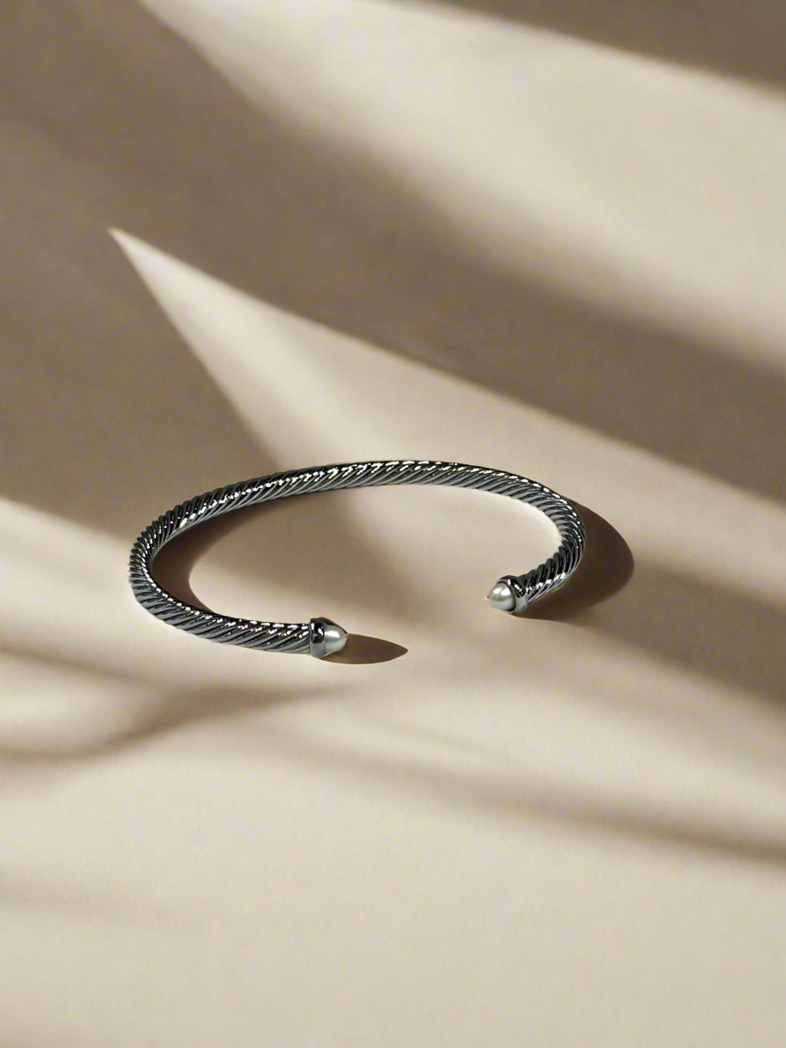Bracelet: Silver Jeweled Open Bangle