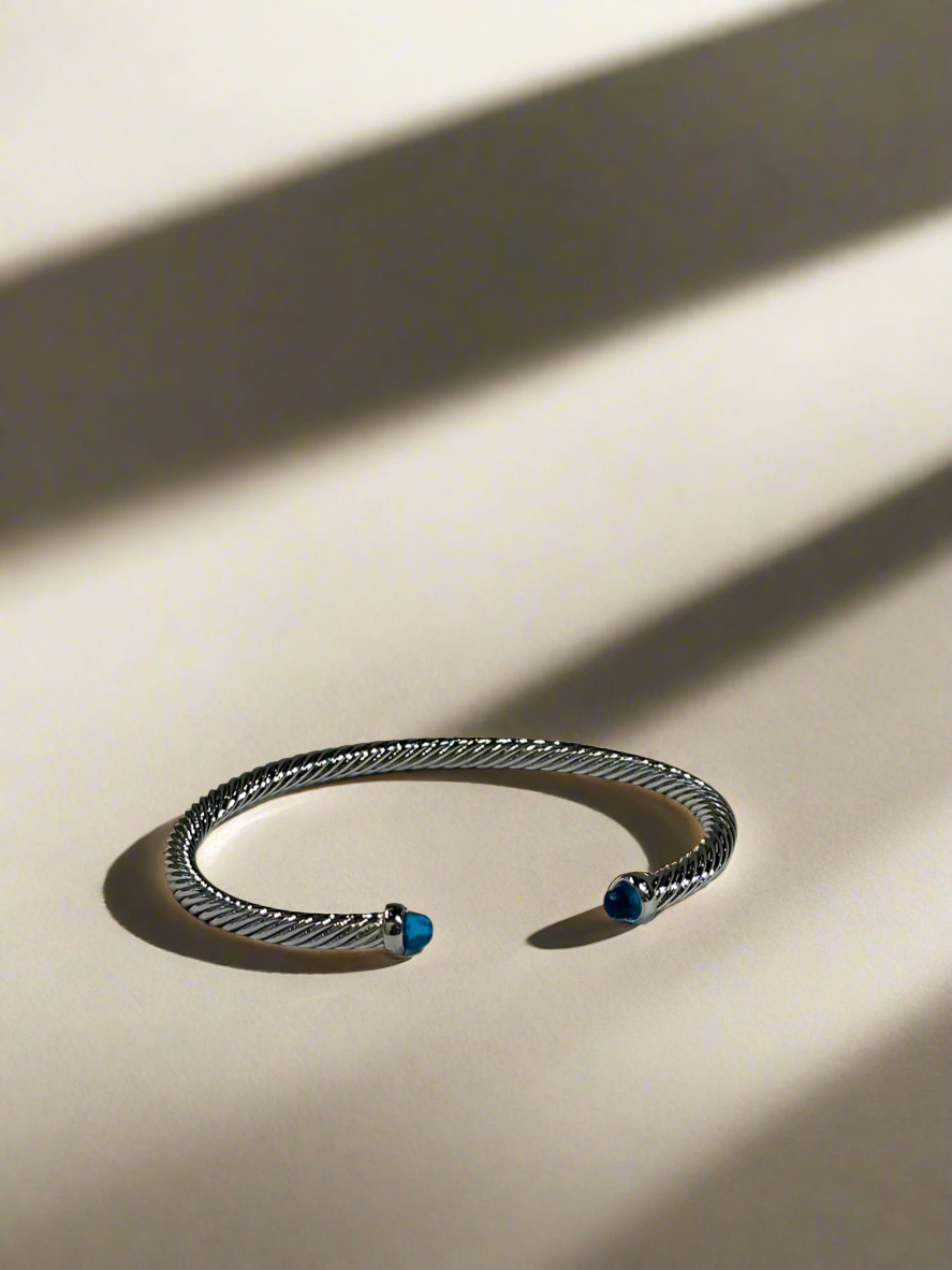 Bracelet: Silver Jeweled Open Bangle