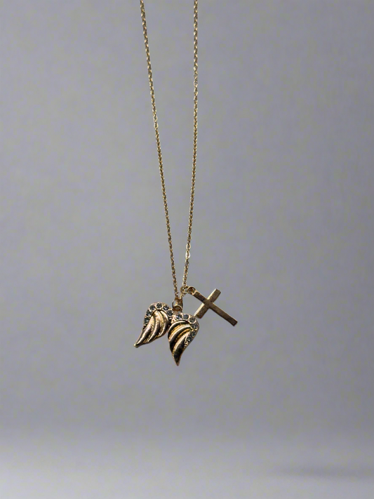 Gold cross wings necklace