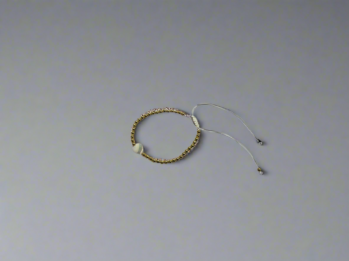 Gold Beaded Heart Tie Bracelet