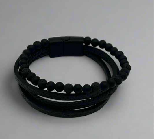 3pc black beaded bracelet