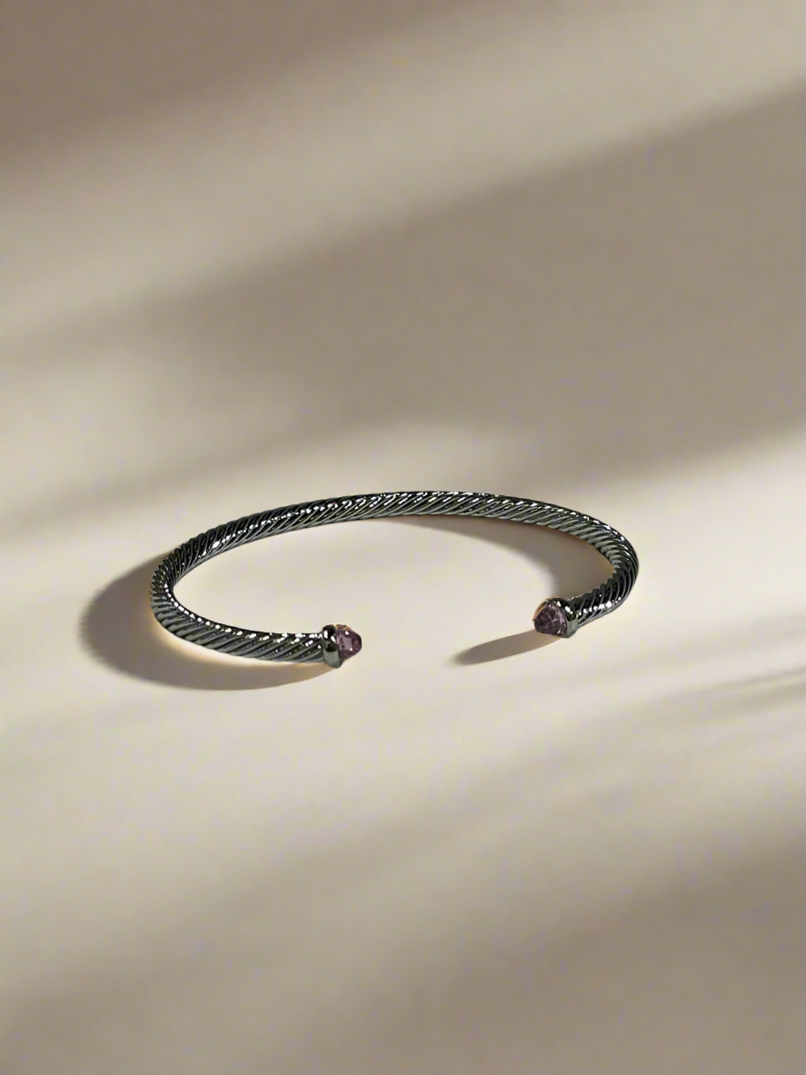 Bracelet: Silver Jeweled Open Bangle