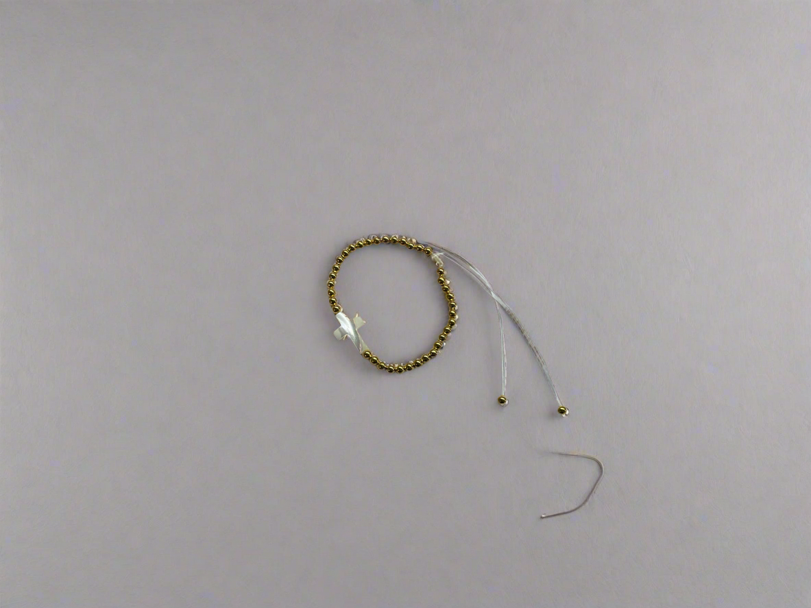 Gold Beaded Cross Tie Bracelet