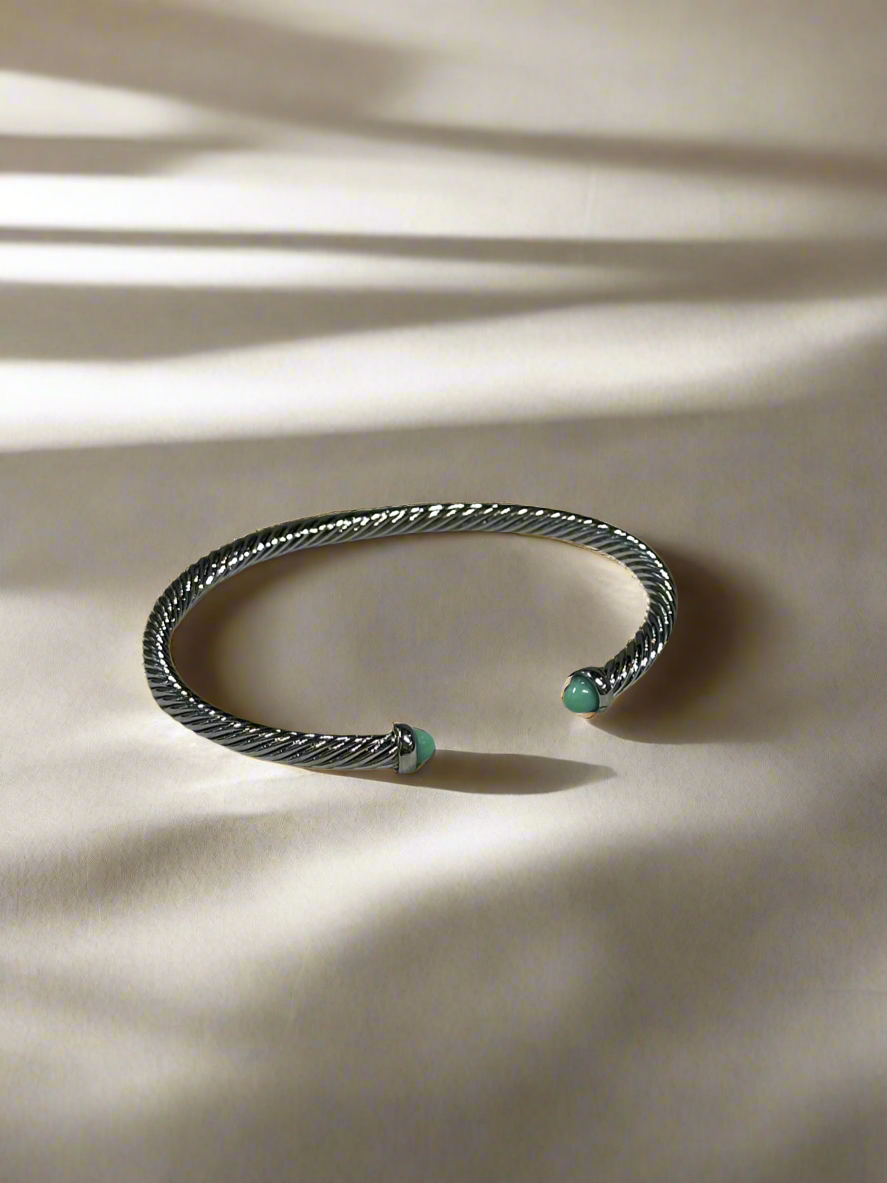 Bracelet: Silver Jeweled Open Bangle
