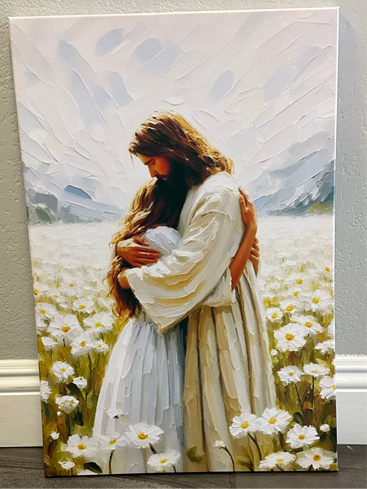 Jesus Hugging Girl Canvas