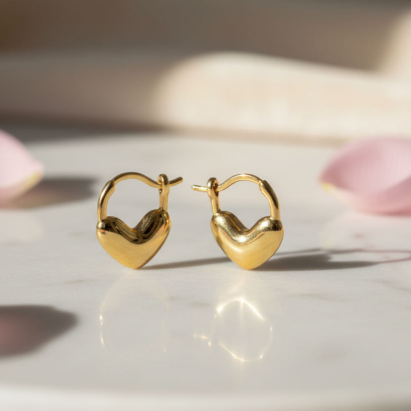Gold Small Heart Hoops