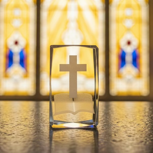 Glass Cross and Bible Decor