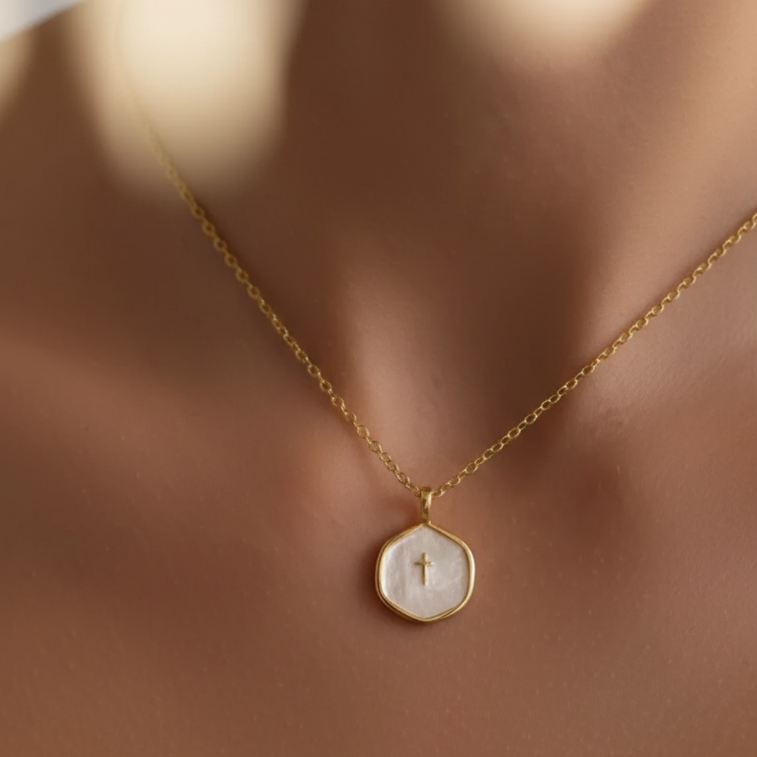 Necklace: Cross with Golden plated finish