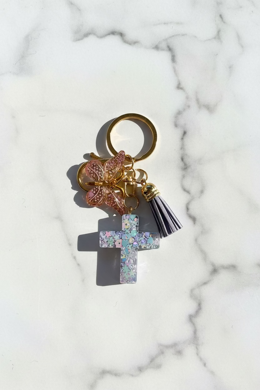 Keychains: Cross & butterfly design