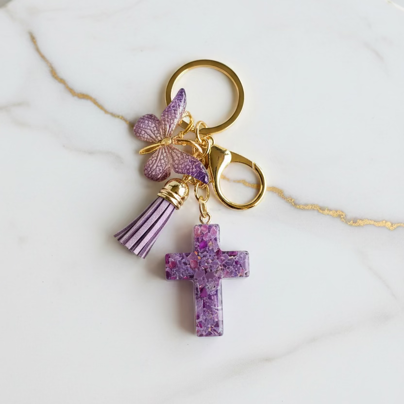 Keychains: Cross & butterfly design