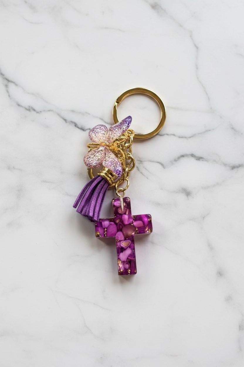 Keychains: Cross & butterfly design