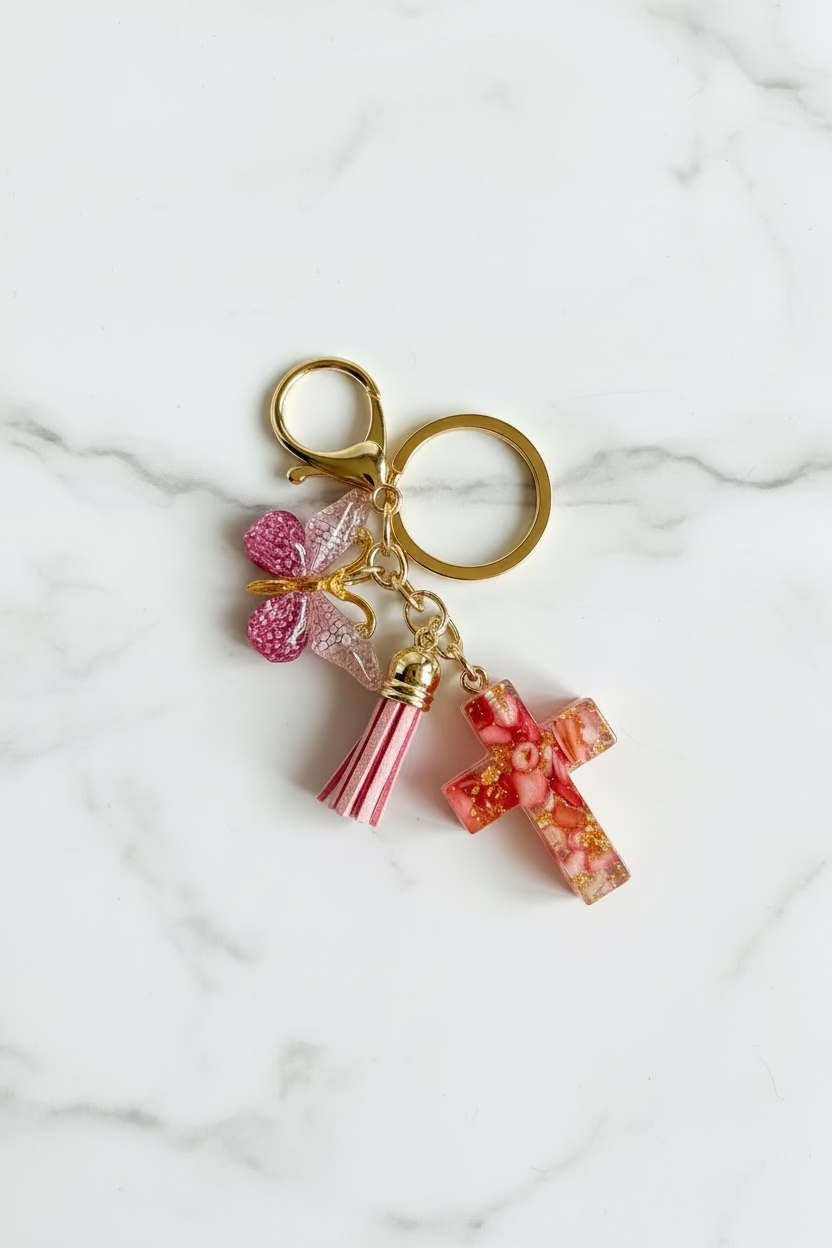 Keychains: Cross & butterfly design