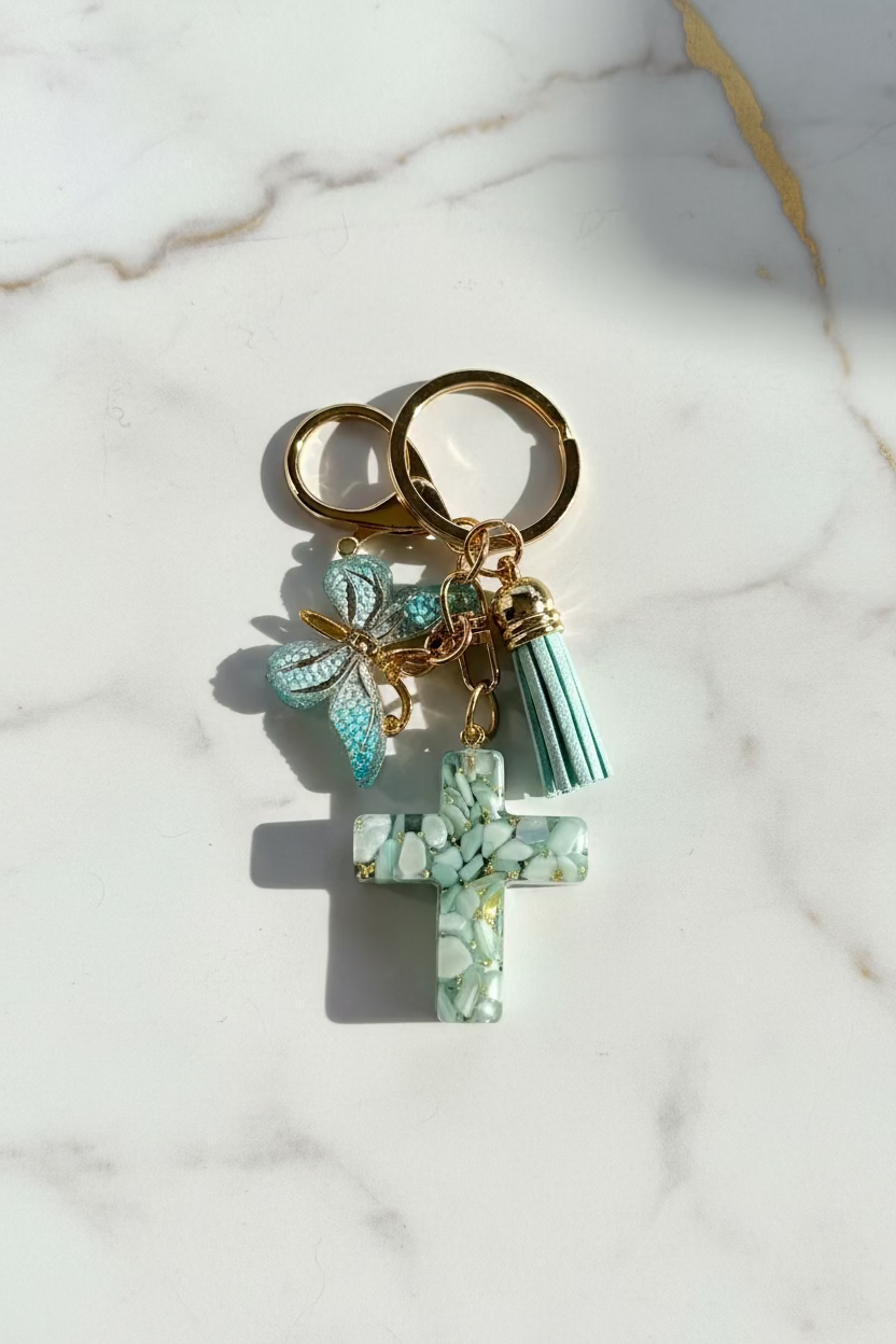 Keychains: Cross & butterfly design