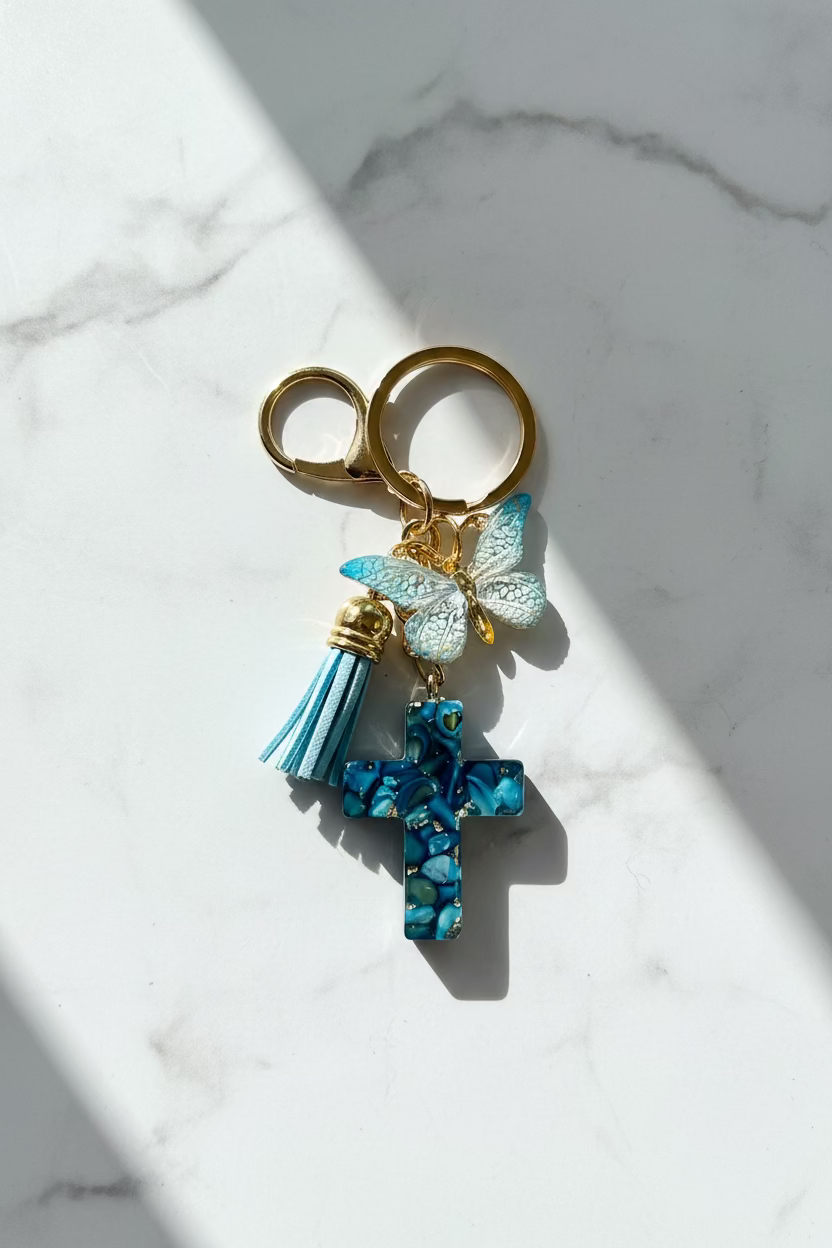 Keychains: Cross & butterfly design